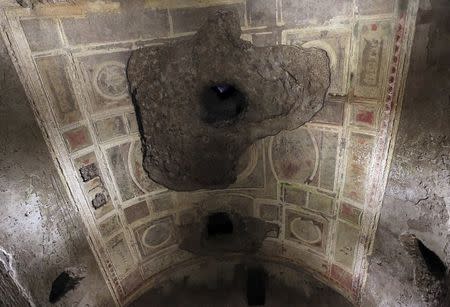 A painted roof is pictured inside the Domus Aurea (House of Gold) complex in Rome, October 24, 2014. REUTERS/Stefano Rellandini