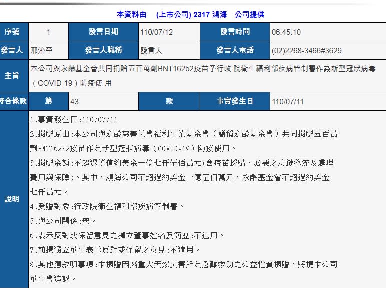 鴻海發出重訊。（圖／翻攝自公開資訊觀察站）