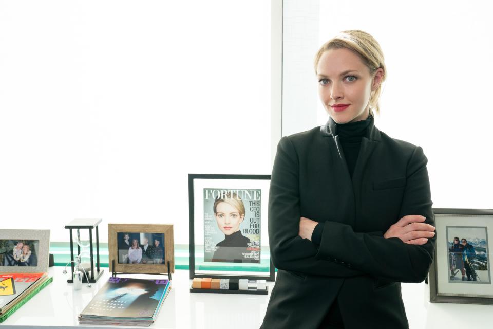 The Dropout -- “Flower of Life” - Episode 105 -- With the Walgreens deadline looming, Elizabeth and Sunny scramble to find solutions to their technological failures. Ian is drawn into Elizabeth’s lawsuit against Richard. Elizabeth Holmes (Amanda Seyfried), shown. (Photo by: Beth Dubber/Hulu)