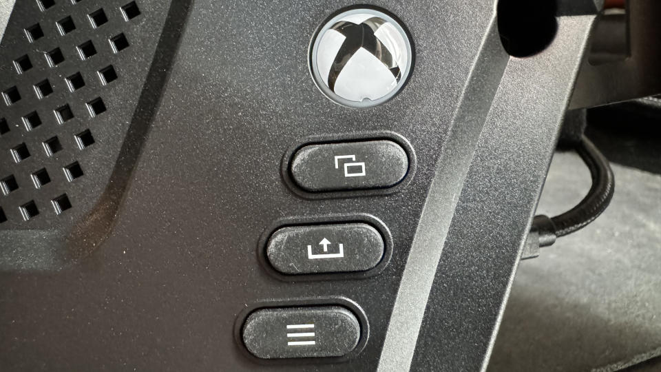 Close up of buttons on the Turtle Beach VelocityOne Race Wheel and Pedal set