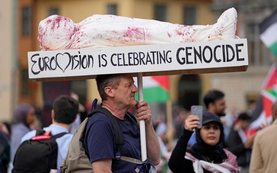 A pro-Palestinian demonstrator in Malmo ahead of the Eurovision final