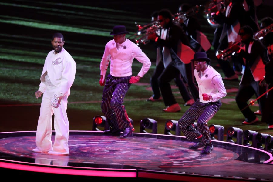 LAS VEGAS, NEVADA – FEBRUARY 11: Usher performs onstage during the Apple Music Super Bowl LVIII Halftime Show at Allegiant Stadium on February 11, 2024 in Las Vegas, Nevada. (Photo by Ethan Miller/Getty Images)