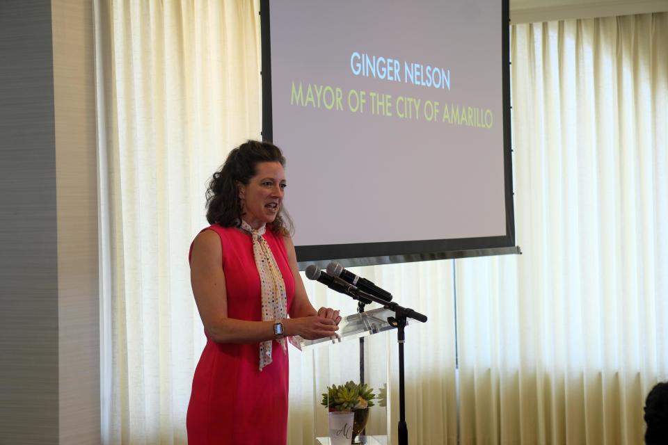 Amarillo Mayor Ginger Nelson speaks about the historic agreement with CVMR (Texas) Monday at the Amarillo Club in downtown Amarillo.