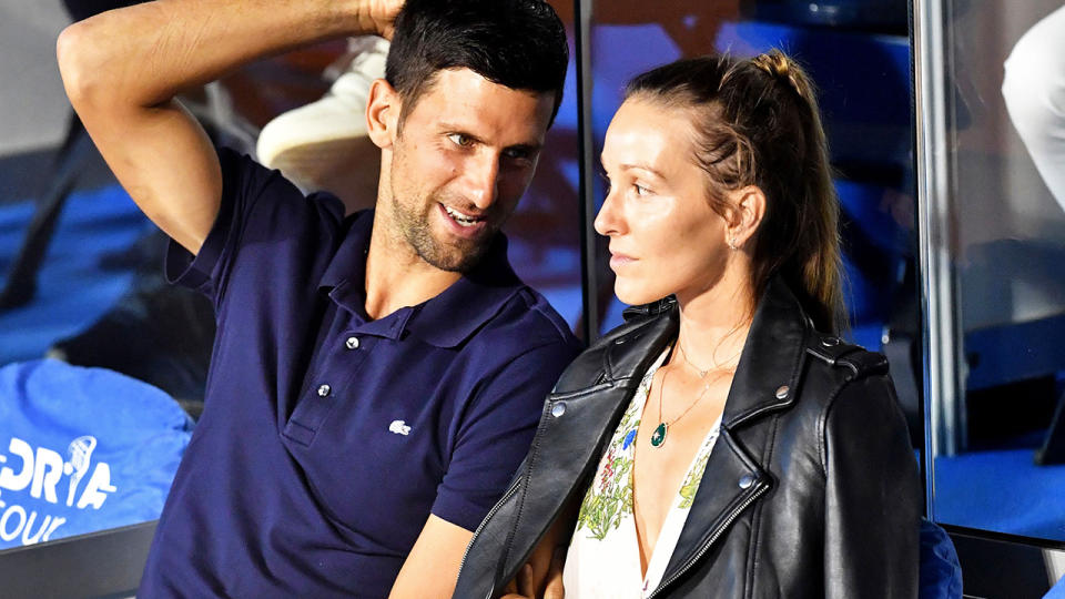 Novak and Jelena Djokovic, pictured here watching a match at the Adria Tour tennis event.