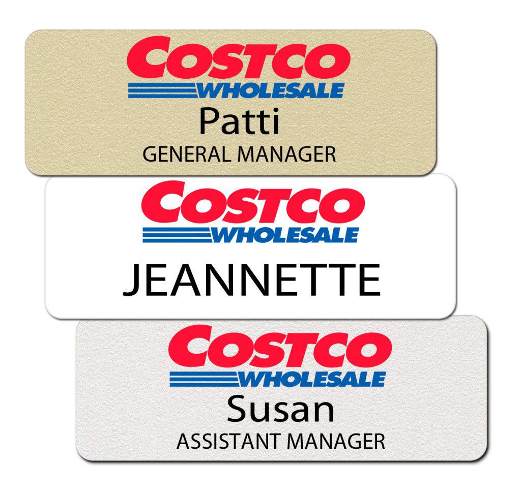 Three Costco name tags