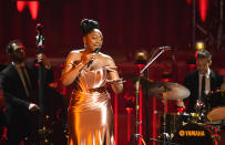 Samara Joy performs at the 65th annual Grammy Awards on Sunday, Feb. 5, 2023, in Los Angeles. (AP Photo/Chris Pizzello)