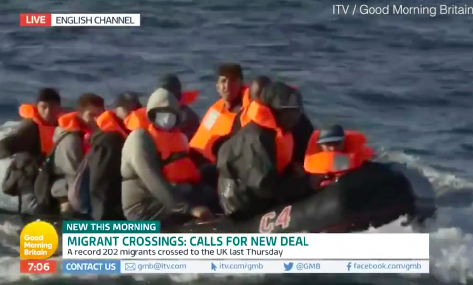 A boat filled with migrants was filmed crossing the English Channel by Good Morning Britain (ITV/GMB)