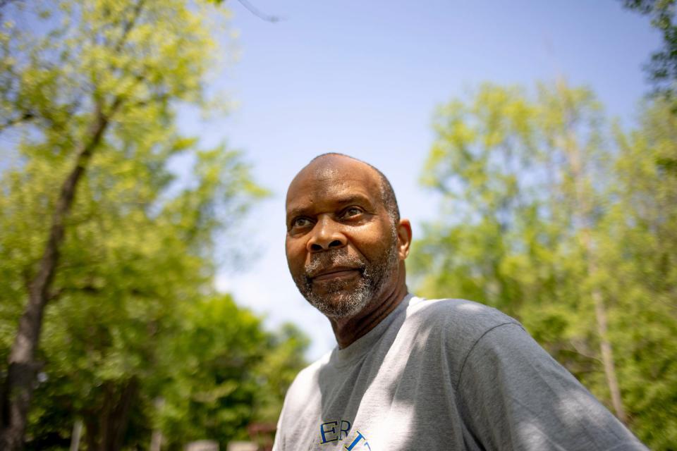 A portrait of Michael Williams, organizer of the event and grandson of Etheldra Mae Williams during a Friends with Classic Cars event on May 18, 2024 at Etheldra Mae Williams Park in the Brightmoor neighborhood in Detroit.