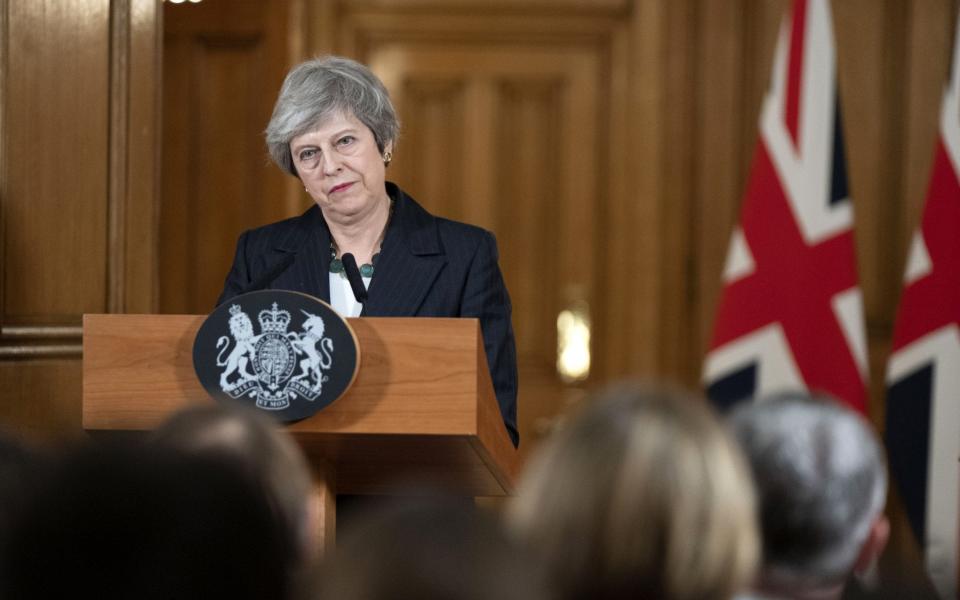 Theresa May delivered a statement following a day of Brexit turmoil  - Bloomberg