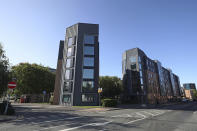 A view of Manchester Metropolitan University's Birley campus where hundreds of students have been told to self-isolate after over 100 of them tested positive for coronavirus, in Manchester, England, Saturday, Sept. 26, 2020. (Peter Byrne/PA via AP)