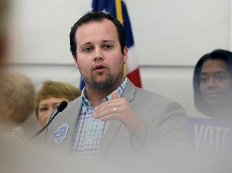 Josh Duggar speaks at the Arkansas state Capitol in Little Rock, Ark., Aug. 29, 2014.