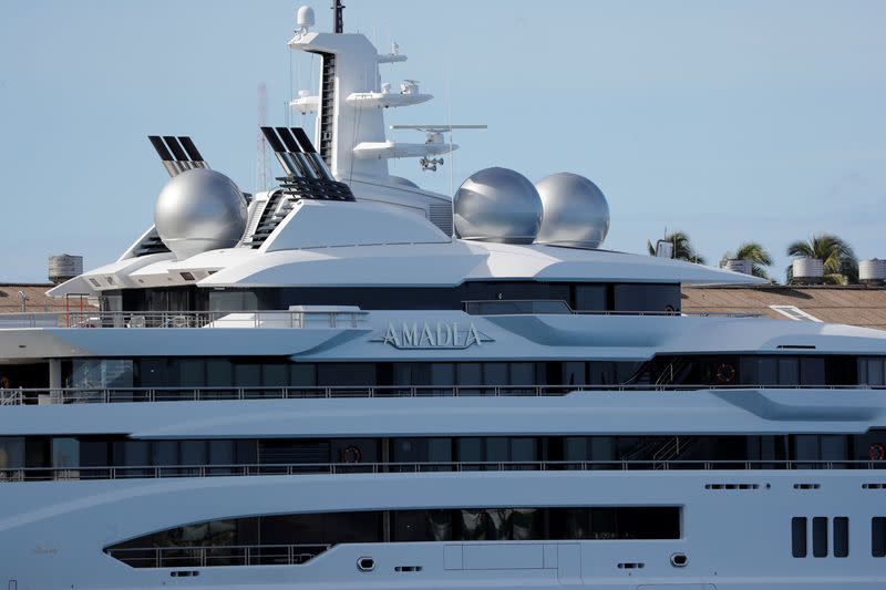 The Russian-owned super yacht Amadea seized in Fiji by American law enforcement, is docked in Honolulu