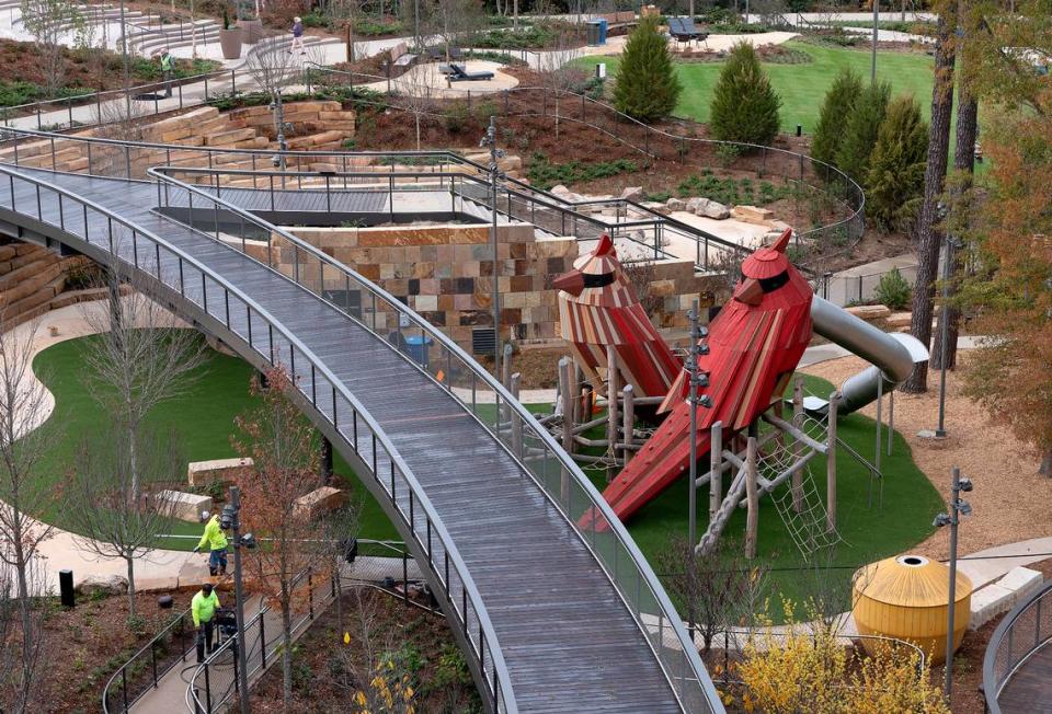 People work in Downtown Cary Park on Wednesday, Nov. 15, 2023, in Cary, N.C.