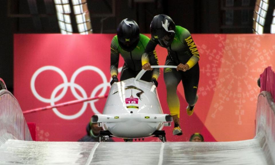 Jamaica’s two-woman crew made it to the start line after a last-minute search for a sled.