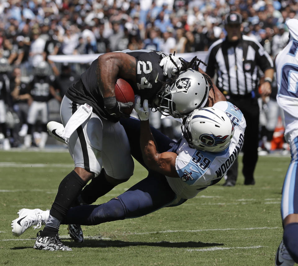 Marshawn Lynch turned in a steady performance, compiling 78 yards on 16 carries, including one vintage Beast Mode moment. (AP Photo/James Kenney)