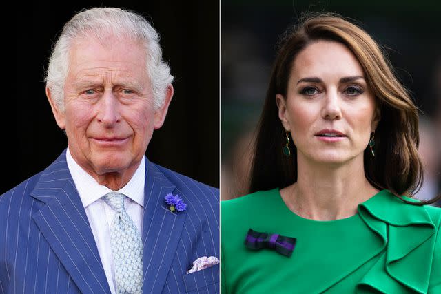 <p>Jane Barlow/WPA Pool/Getty; Visionhaus/Getty</p> King Charles in Scotland in June 2022; Kate Middleton at Wimbledon in July 2023.