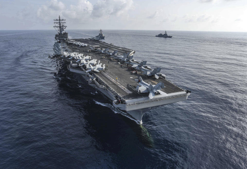 El portaviones nuclear estadounidense USS Ronald Reagan en el Pacífico oriental. (U.S. Navy via AP)