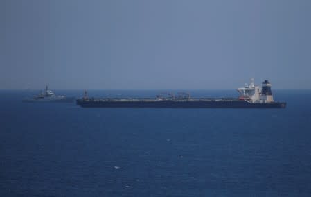 Oil supertanker Grace 1 sits anchored in waters of the British overseas territory of Gibraltar