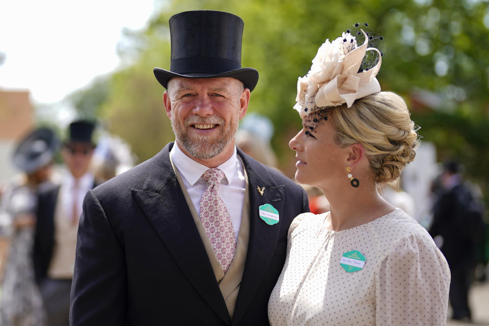 ASCOT, ENGLAND - JUNE 15: Zara Tindall arrives with husband Mike on day one of the Royal Ascot meeting at Ascot Racecourse on June 15, 2021 in Ascot, England. A total of twelve thousand racegoers made up of owners and the public are permitted to attend the meeting due to it being an Events Research Programme (ERP) set up by the Government due to the Coronavirus pandemic. (Photo by Alan Crowhurst/Getty Images)