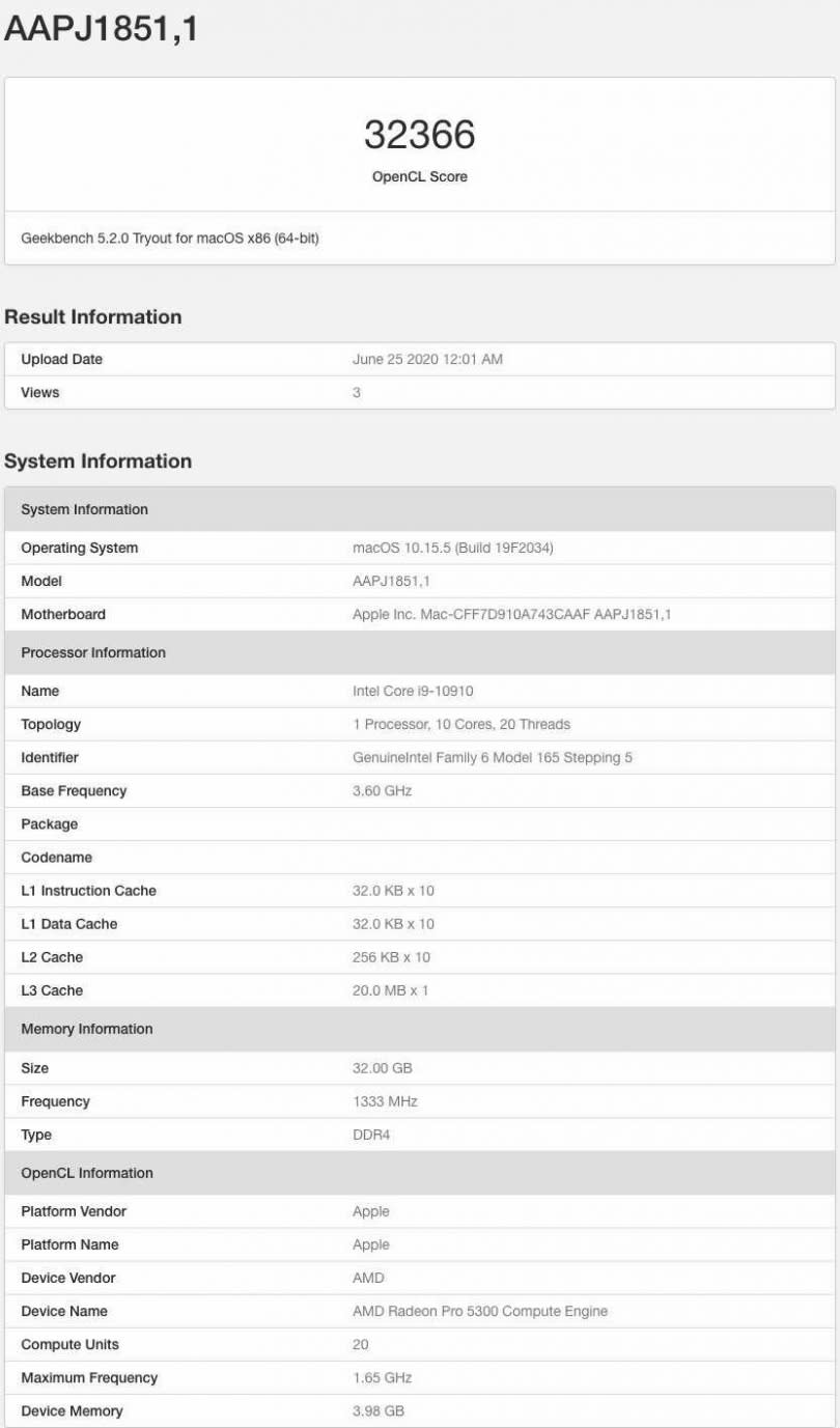 跑分網站《Geekbench》有新的iMac出現。（圖／翻攝自Geekbench）