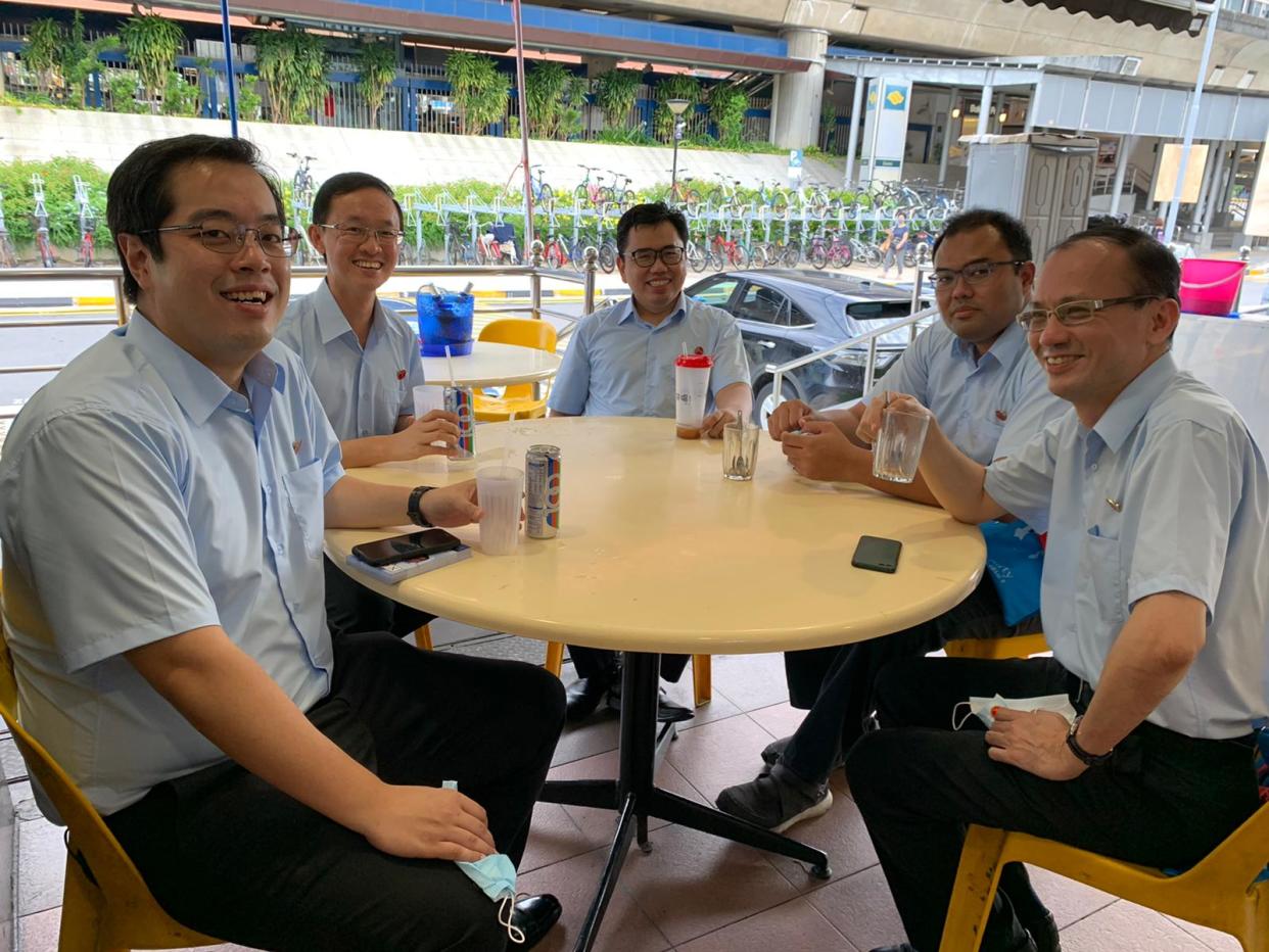 The Worker's Party team contesting Marine Parade GRC comprises (L-R) Ron Tan, 35; Nathaniel Koh, 36; Fadli Fawzi, 39; Azhar Abdul Latip, 33; and Yee Jenn Jong, 55. PHOTO: Nicholas Yong/Yahoo News Singapore