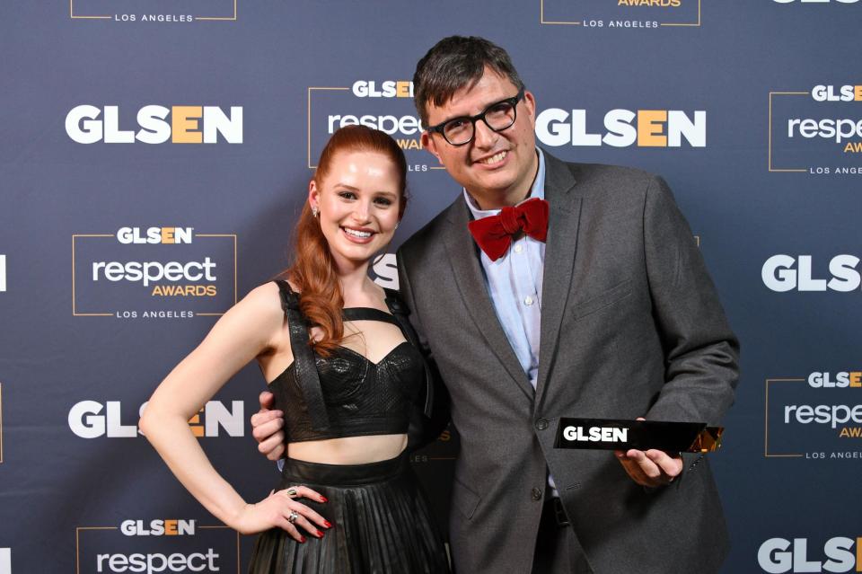 Riverdale star Madelaine Petsch with Roberto Aguirre-Sacasa (Getty Images)
