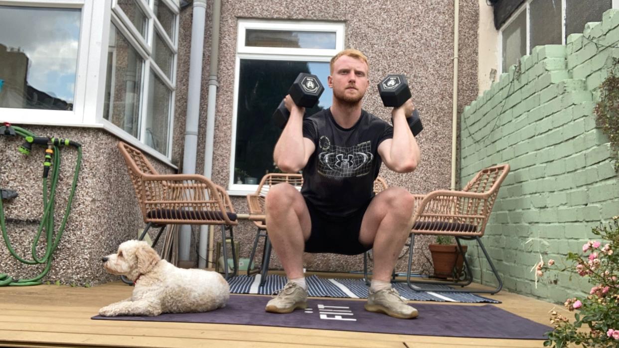  Harry Bullmore performing a lateral squat walk 