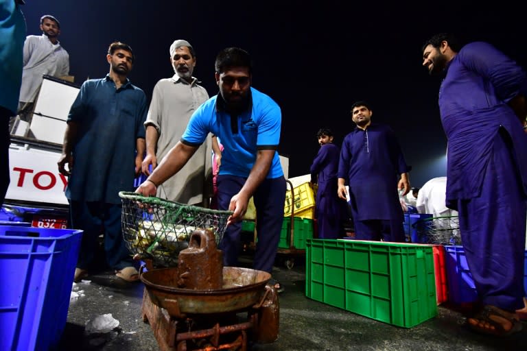 Kushti wrestler Kala Pehlwan, whose real name is Mohammed Arsalan, works at Dubai's Waterfront Market on a fish stall. Many of his friends also work there to save cash before returning home