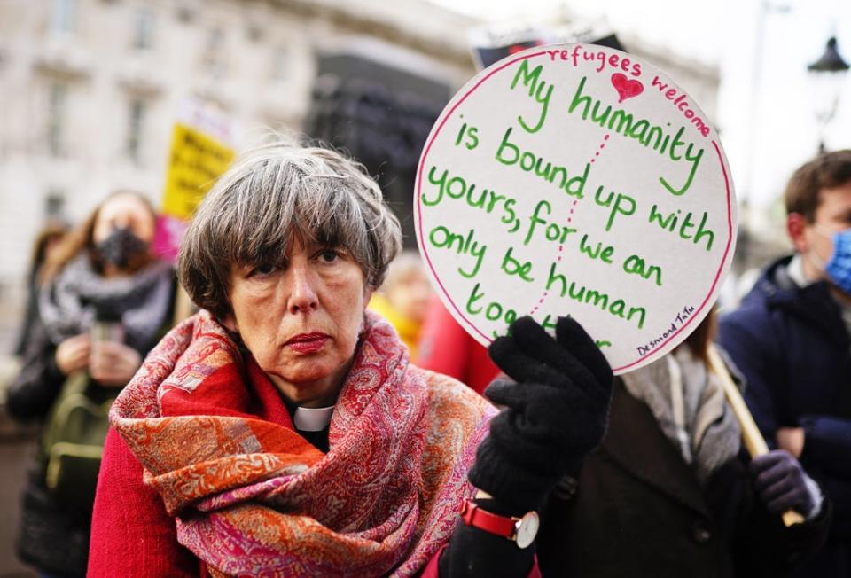 People take part in a protest outside Downing Street (Aaron Chown/PA) (PA Wire)