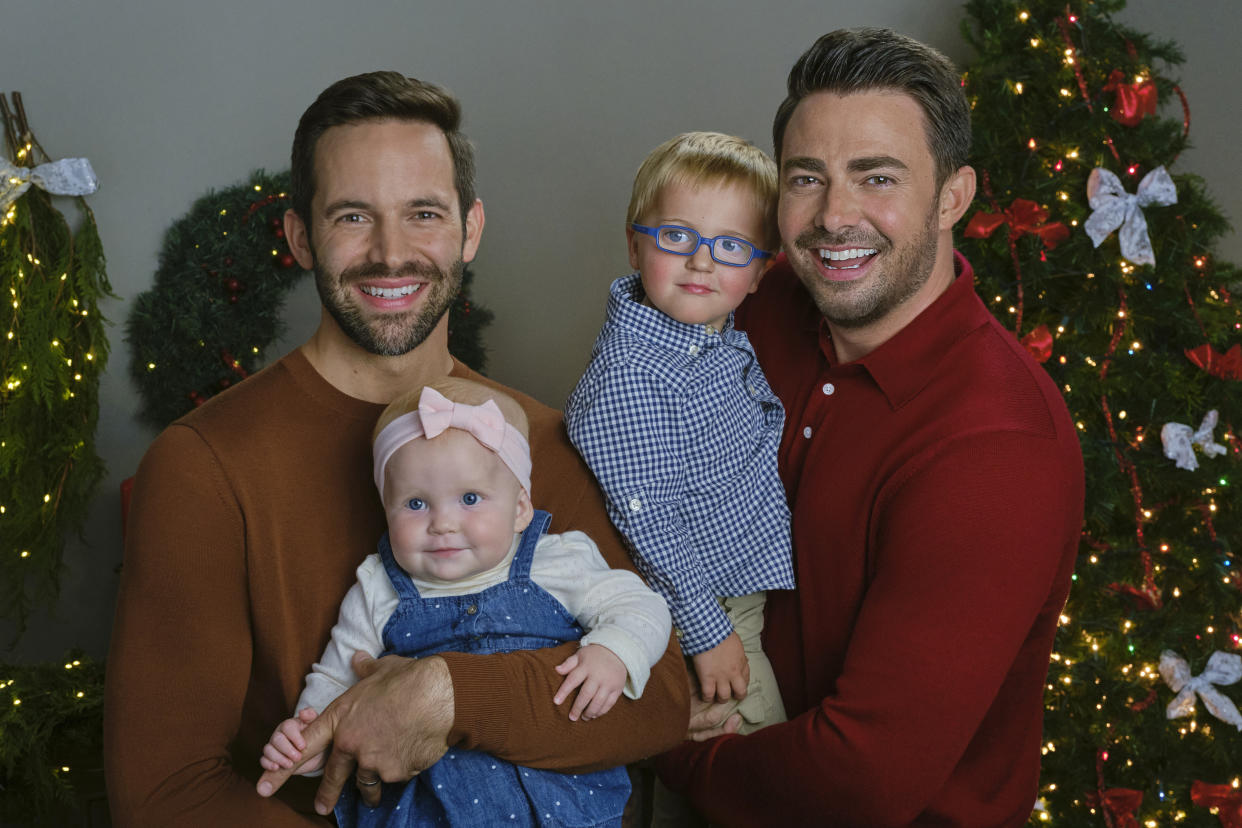 Harder and Bennett's Christmas House characters have adopted two kids in The Christmas House 2: Deck These Halls (Photo: Allister Foster/Courtesy Hallmark Channel)