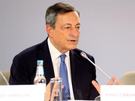 European Central Bank President Mario Draghi speaks during a news conference following the Governing Council meeting in Tallinn, Estonia, June 8, 2017. REUTERS/Ints Kalnins