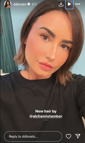 <p>Demi Lovato /Instagram</p> Lovato unveiled her new short bob in a photo on Instagram Stories