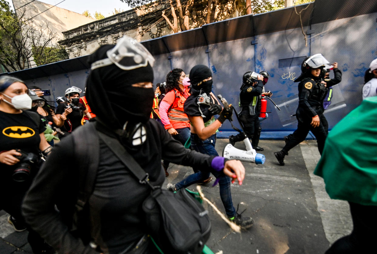 Women activists demonstrate against the femicide of Bianca Alejandrina, a 20-year-old girl known as Alexis on November 11, 2020 in Mexico City. (Pedro Pardo / AFP via Getty Images)