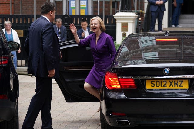 Liz Truss arriving at the Conservative Campaign Headquarters in London after her victory in the leadership contest 
