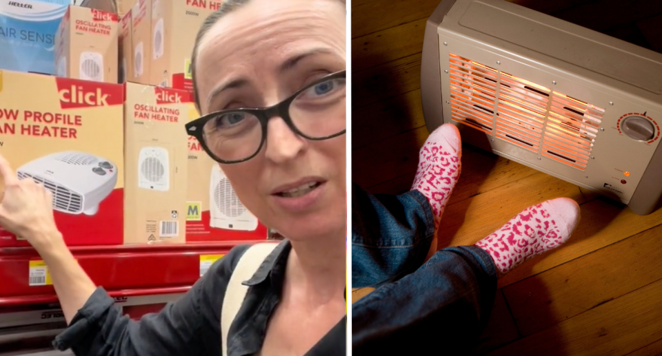 Bunnings shopper Sarah Aubrey next to electric heater