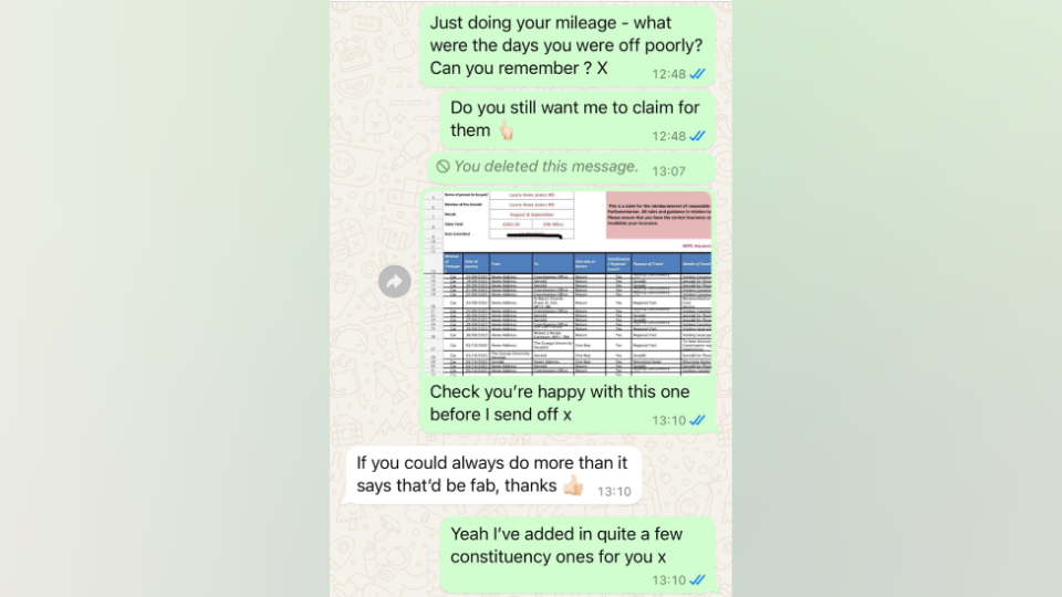 Screenshot of messages