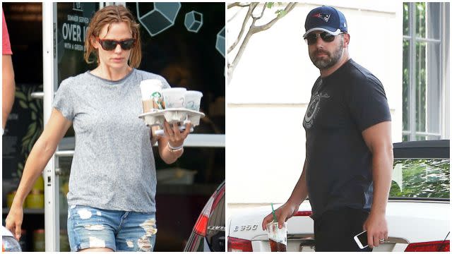 Ben Affleck and Jennifer Garner are putting family first, even as they separate. The couple -- who announced they would be divorcing last month -- was spotted together in Atlanta over the weekend, both wearing their wedding bands, as they spent time with their children. <strong>WATCH: Ben Affleck Wears His Wedding Ring as He Brings an Adorable Puppy of Hope to Atlanta </strong> "Ben is not filming anything in Atlanta right now," a family source tells ET. "He is only there to be with his family." Splash News/ FameFlynet <strong>WATCH: Ben Affleck and Jennifer Garner Split Fuels Cheating Rumors </strong> As for getting around to filing the divorce paperwork, Ben and Jen are in no "rush,” a source tells People, but are instead "concentrating on being a family right now." <strong>WATCH: 11 Celebrity Couples Who Can't Ever Get Divorced or We Will Lose All Faith in Love </strong> And the family seemed to enjoy their time together and Ben, Jen and their three children -- Violet, 9, Seraphina, 6, and Samuel, 3 -- attended a school fair, where they played in attractions such as a bouncy castle, and a game of softball. This is not the first time during this process when Ben and Jen have put the kids first. Ben was spotted last week with a new puppy, apparently for the kids. <strong>MORE: 7 Times Ben Affleck & Jennifer Garner Got Too Soul-Crushingly Real About Their Marriage </strong>