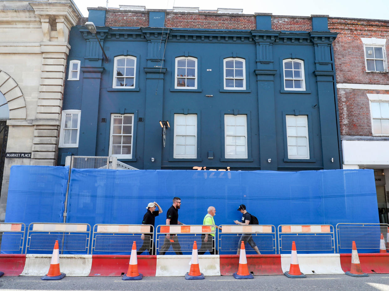 Police cordons at Zizzi in Salisbury as preparations begin to rid nine hotspots of the toxic after-effects of last month's nerve agent attack: PA