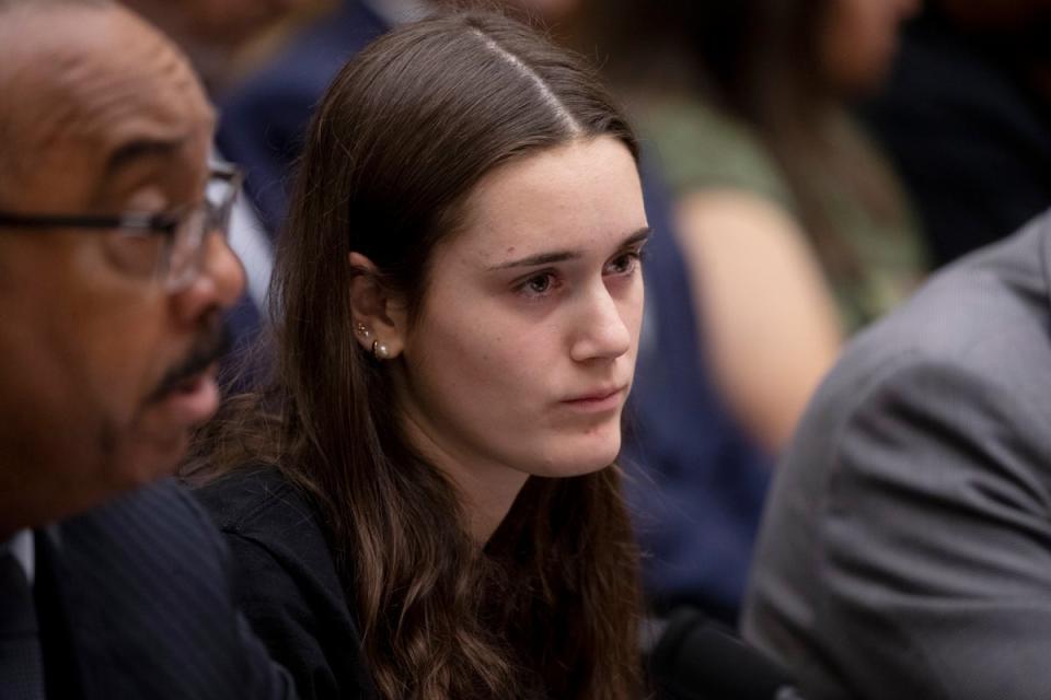 Sandy Hook Elementary School shooting survivor Nicole Melchionno testifies to the House Judiciary Committee 10 years after the massacre (EPA)