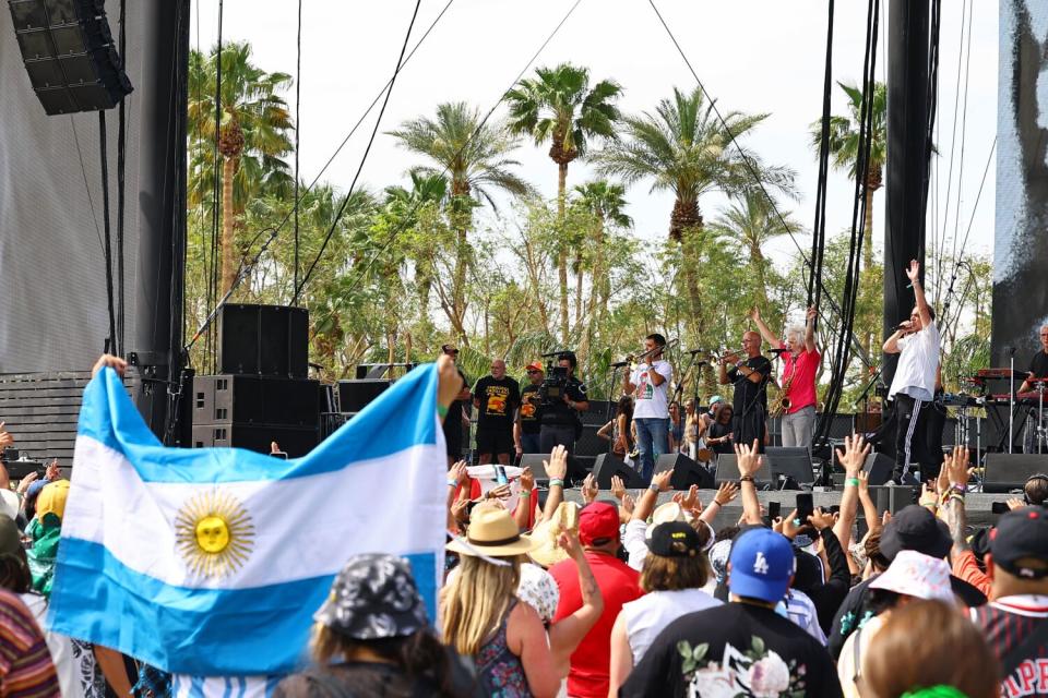 Los Fabulosos Cadillacs perform at the Outdoor Theatre during the 2023 Coachella