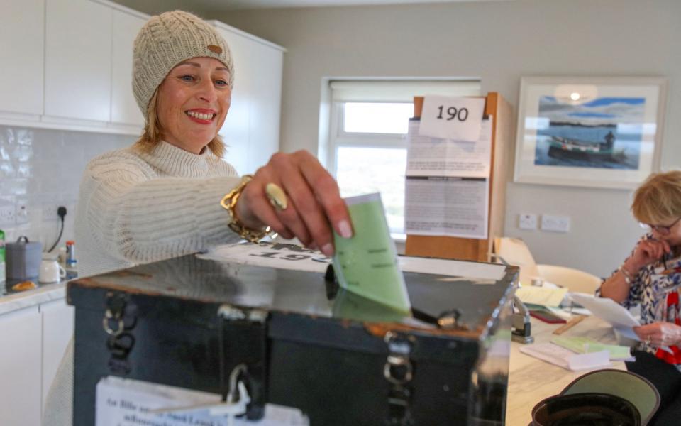 Voting on Gola Island, off the Donegal coast of western Ireland. Mr Varadkar acknowledged the government had suffered 'two wallops' of no votes