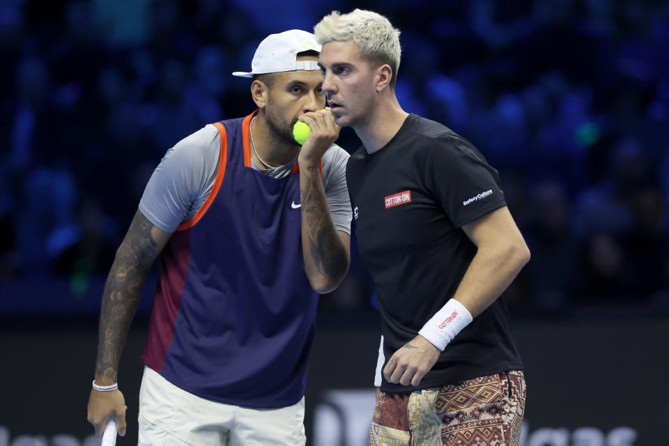 Nick Kyrgios and Thanasi Kokkinakis, pictured here in action at the ATP Finals.