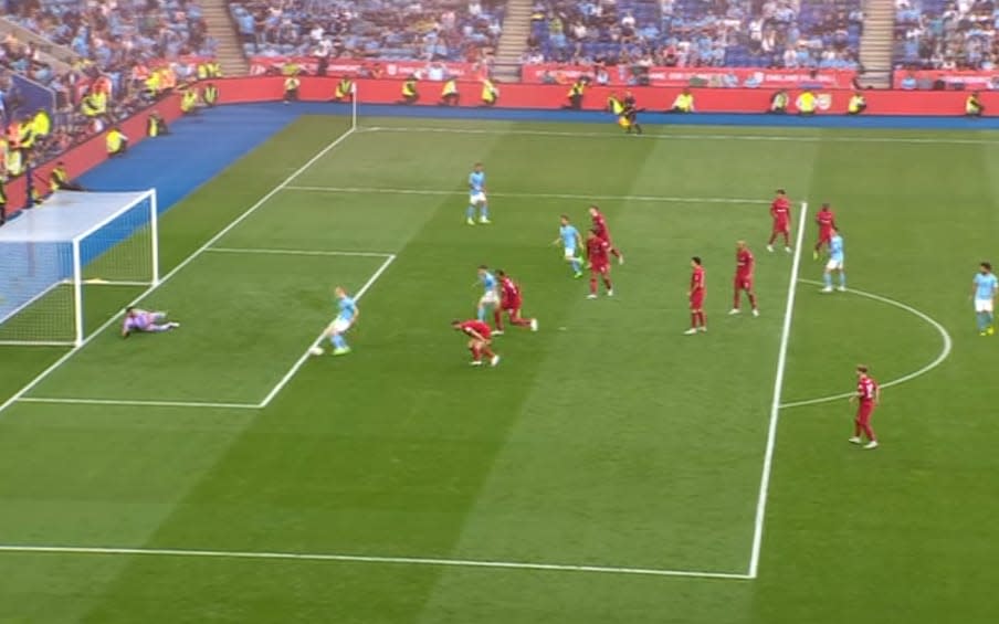 Erling Haaland blasted his effort over the bar from six yards out - ITV