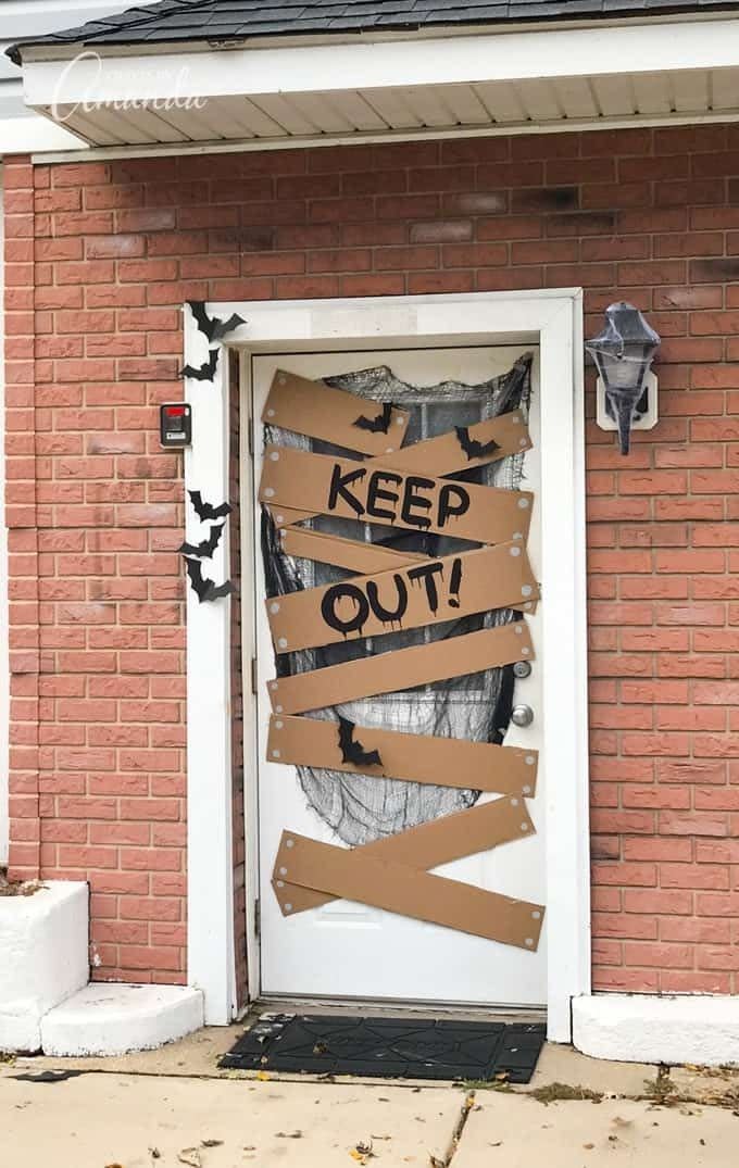 halloween porch decor keep out door