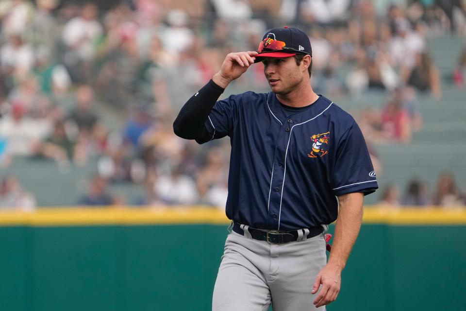 Jun 28, 2023; Columbus, Ohio, USA;  Toledo Mud Hens second baseman Colt Keith (39) warms up prior to the MiLB baseball game against the Columbus Clippers at Huntington Park. Mandatory Credit: Adam Cairns-The Columbus Dispatch