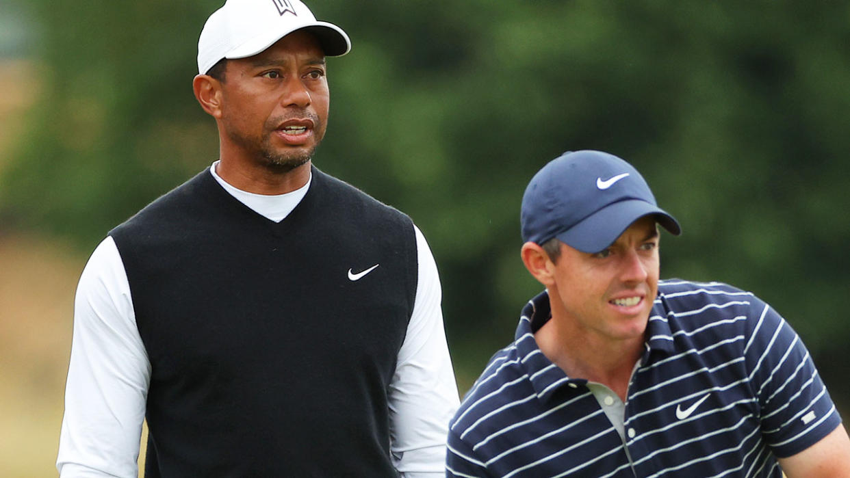 Tiger Woods and Rory McIlroy are pictured at the Open Championship.