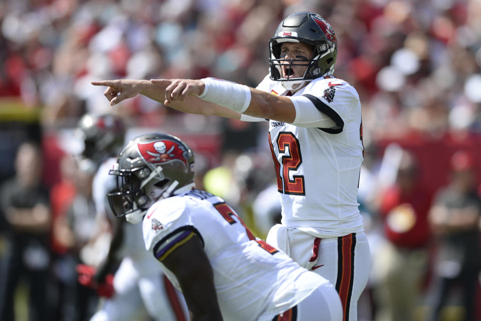 Tampa Bay Buccaneers quarterback Tom Brady (12) will be playing in prime time during Week 6. (AP Photo/Jason Behnken)