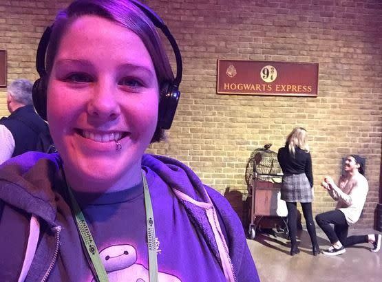Ashlee Hints took a selfie at the Harry Potter Studios in the UK. Photo: Facebook