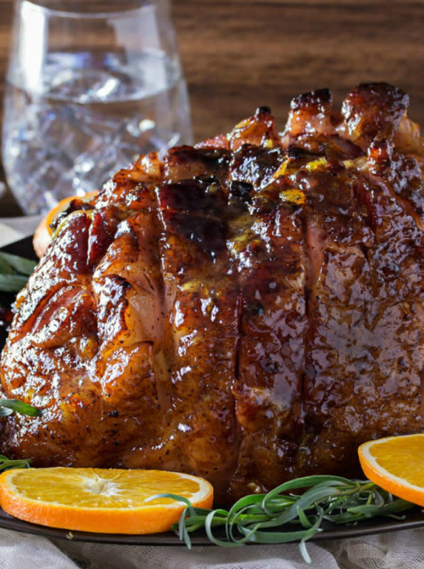 <p>The Chunky Chef</p><p>No more boring, flavorless hams for you. This bourbon, mustard and orange glazed ham is amazingly flavorful, beautifully marbled and has a sticky glaze that is out of this world!</p><p><strong>Get the recipe: <a href="http://www.thechunkychef.com/bourbon-orange-glazed-ham/" rel="nofollow noopener" target="_blank" data-ylk="slk:Bourbon Orange Glazed Ham;elm:context_link;itc:0;sec:content-canvas" class="link ">Bourbon Orange Glazed Ham</a></strong></p>