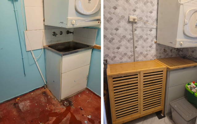 Before and after photos of renovated laundry
